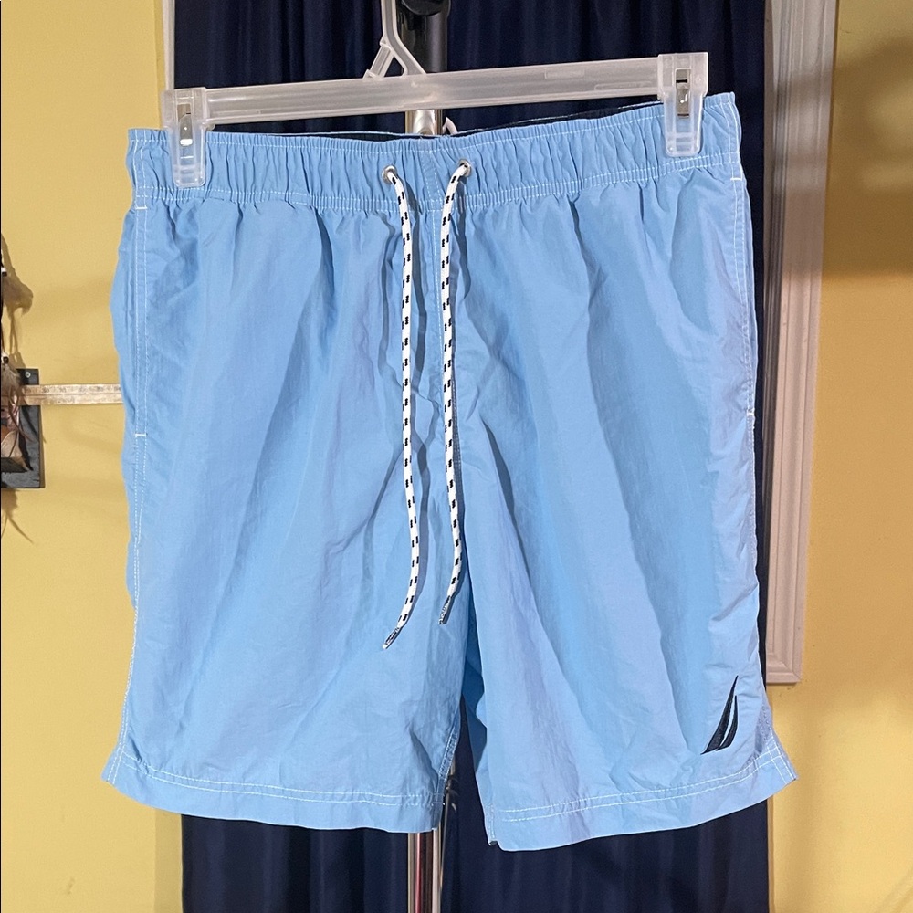 Nautica Men’s Swim Trunks Size M Sky Blue Drawstring Board Shorts Beach Summer